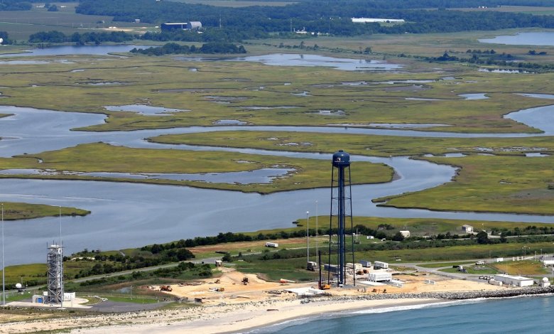 Rocket Lab's Neutron launch site under construction in Virginia, with its Assembly and Integration Complex  for the rocket in the background